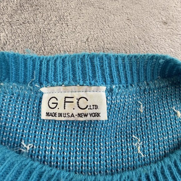 Vintage G.F.C. LTD Sweater Womens Medium Blue White Snowflake Beaded Made USA - Picture 3 of 15